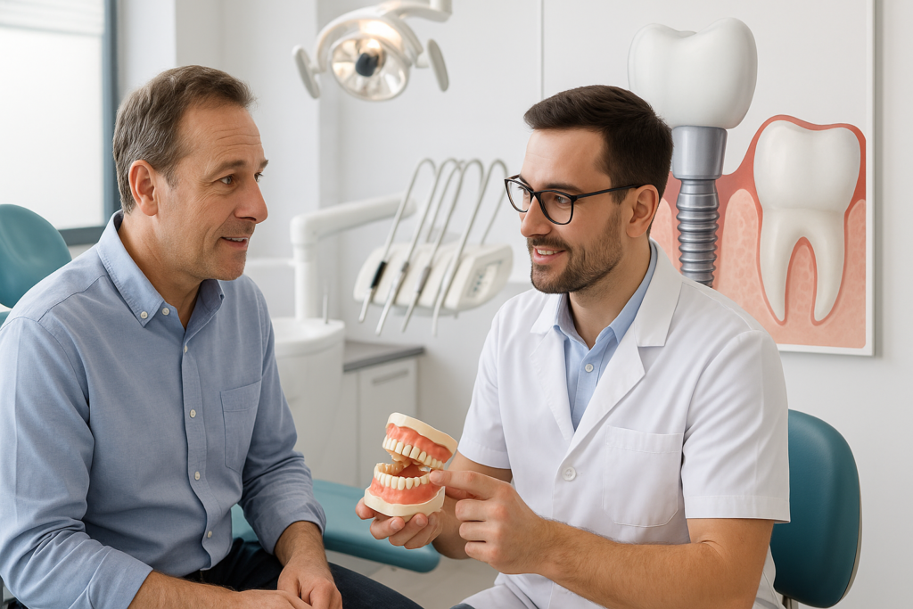 Konsultacja stomatologiczna dotycząca implantu zęba i planu leczenia
